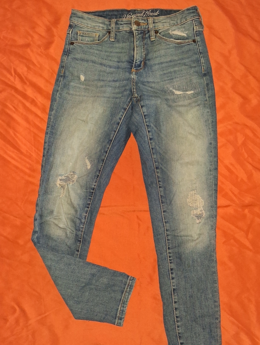 Universal Thread Women's Skinny Jeans in Medium Blue with Distressed Accents